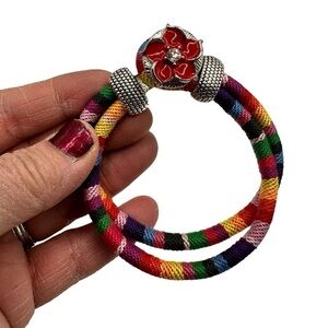 Southwestern Multicolor Cord Snap Jewelry Loop Bracelet Red Floral 18mm Snap NWT
